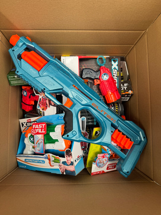 Lost And Found Box Of Assorted Nerf Guns And Toys